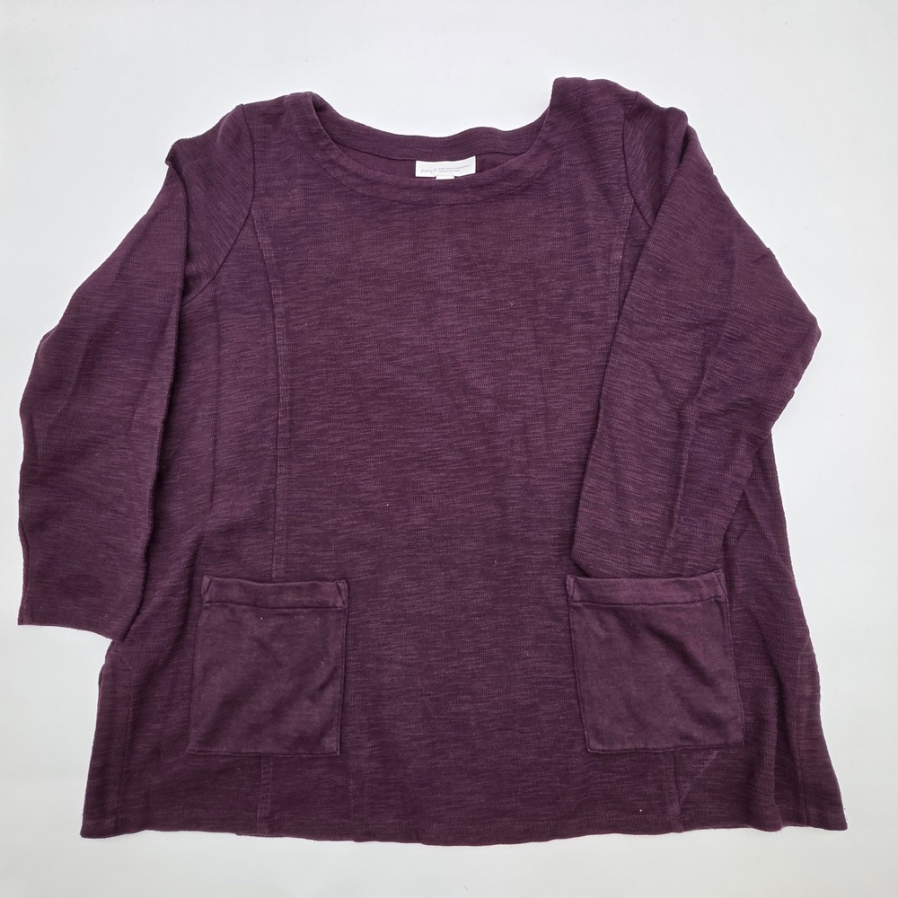 Pure Jill Lagenlook Tunic Womens L Petite Organic Cotton Slub Knit Minimalist